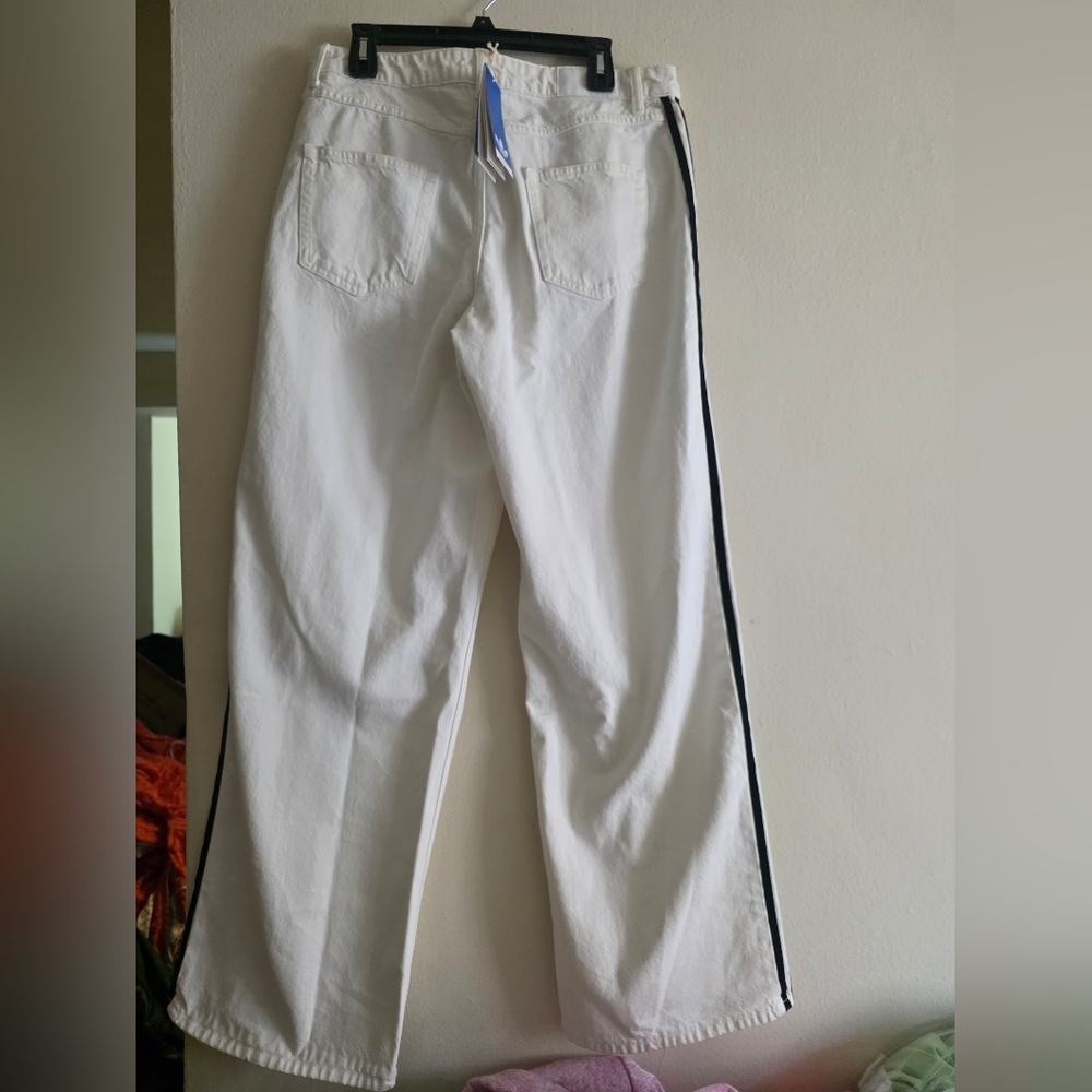 Adidas Women's Firebird Track Pants Denim White Jeans Cloud White Bnwt - Picture 7 of 10